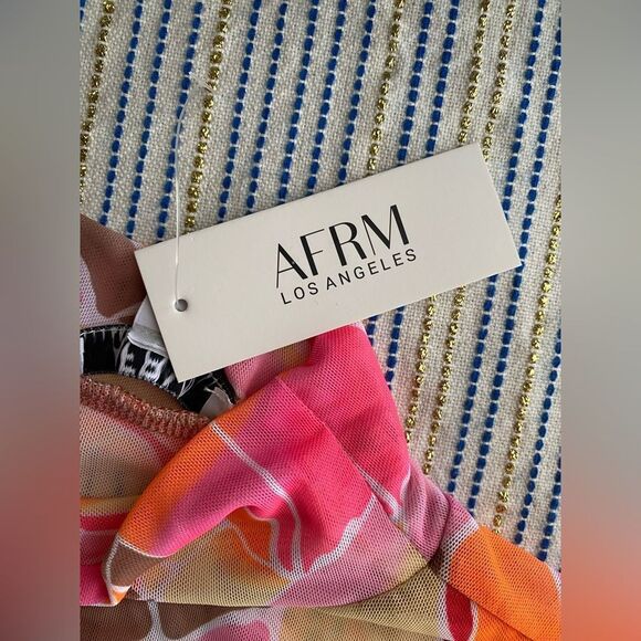 AFRM Zoe Mock Neck Mesh Top Pink Sheer Abstract Womens Size S/P - Picture 12 of 12